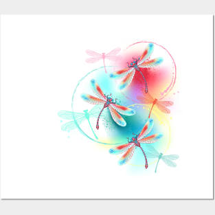 Red dragonflies on watercolor Posters and Art